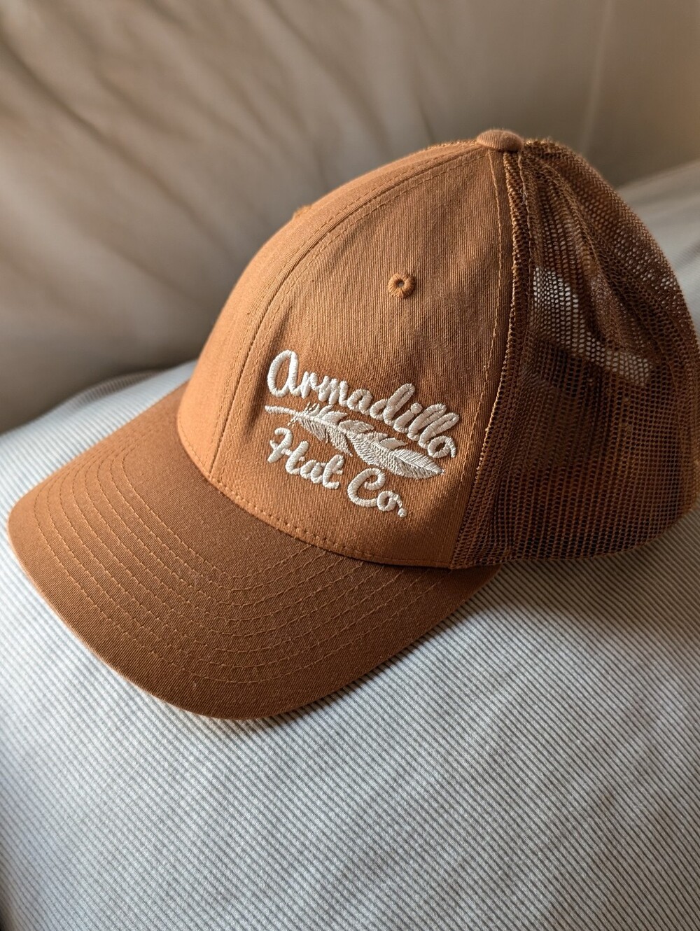 Armadillo Hat Co Brown Trucker Classics Unisex Adjustable Cap Feather Meshback